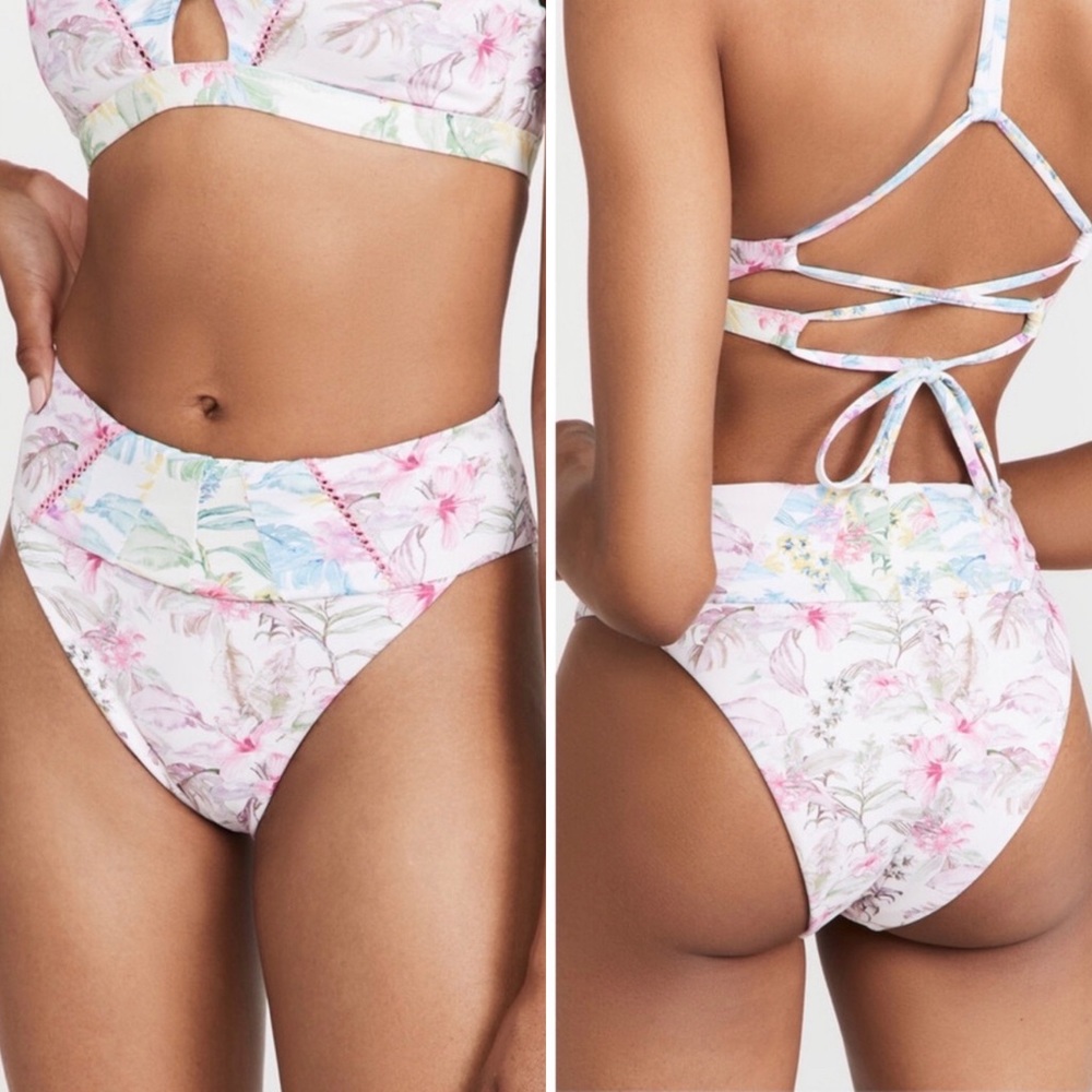 LoveShackFancy x Hurley Hawaiian Hibiscus Reversible Cheeky Bikini Bottoms NEW - Picture 5 of 5